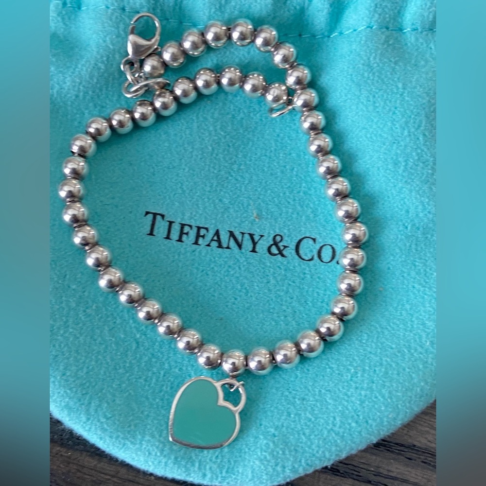 Tiffany and Co. Blue Heart Tag Bead Bracelet